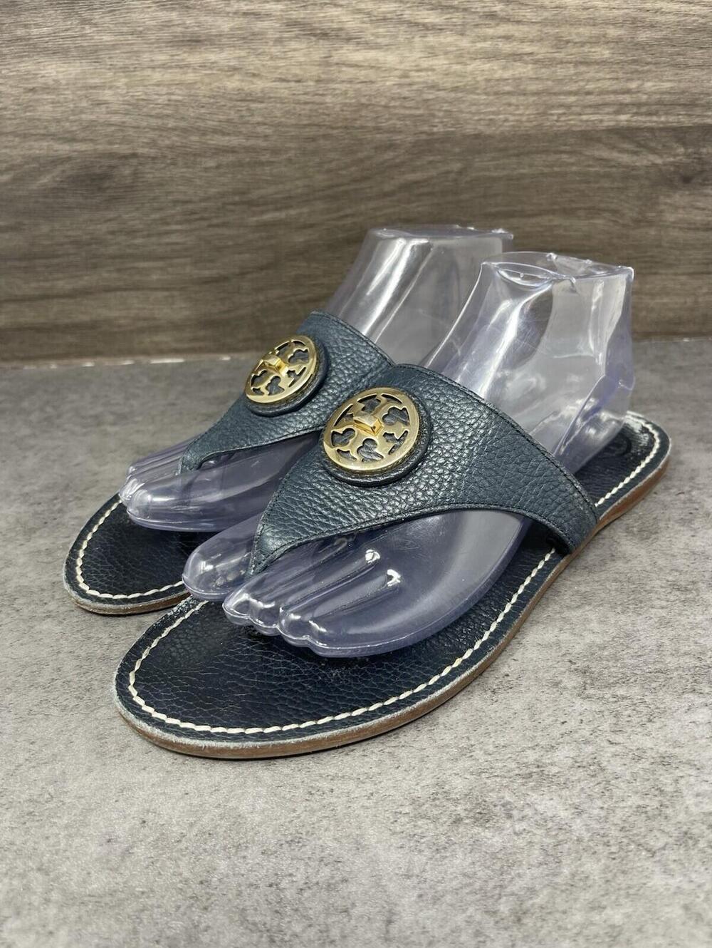 Tory Burch Flat Thong Sandals Womens Size 9 Blue Leather Slip On